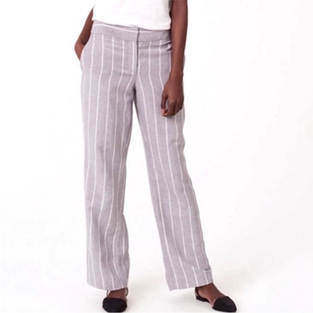Loft Relaxed Trousers Linen Blend Striped Pants Beachy Size 14